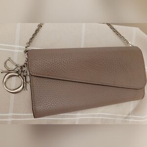 Christian Dior Diorissimo Rencontre Chain Rose Gray Leather Wallet w DIOR Charm